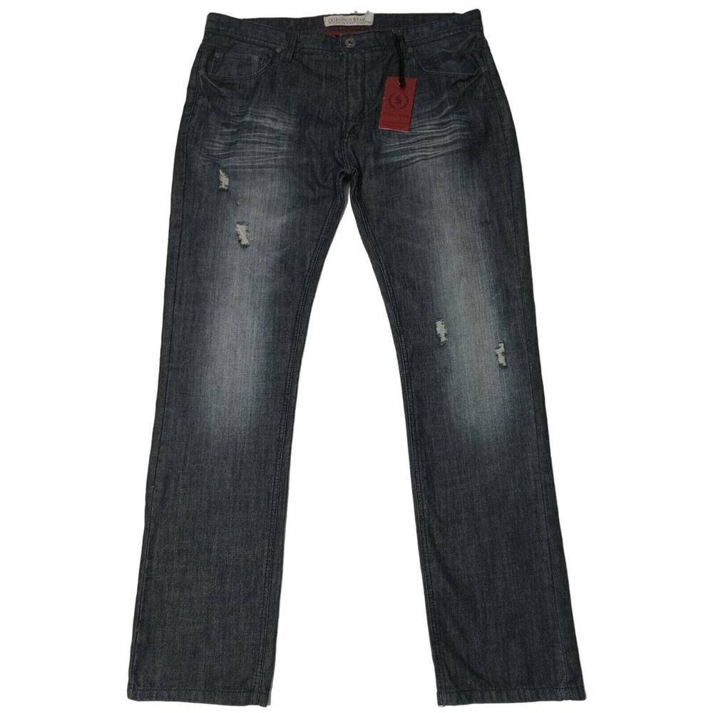 New Indigo Star Jeans 38 X 32 Men's Western Wear Straight Slim Distressed Denim